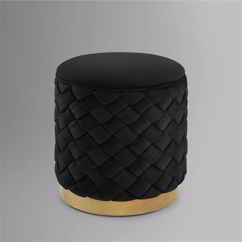 Ester Ottoman Black/Gold Velvet 14.6L x 14.6W x 17H Upholstered Woven Pattern