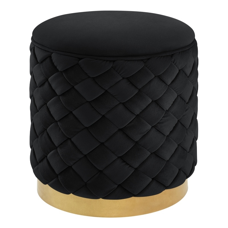 Ester Ottoman Black/Gold Velvet 14.6L x 14.6W x 17H Upholstered Woven Pattern