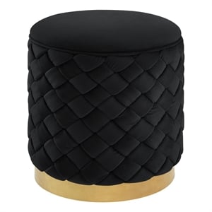 Ester Ottoman Black/Gold Velvet 14.6L x 14.6W x 17H Upholstered Woven Pattern
