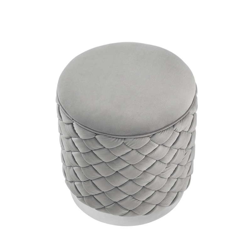 Ester Ottoman Grey/Chrome Velvet 14.6L x 14.6W x 17H Upholstered Woven Pattern
