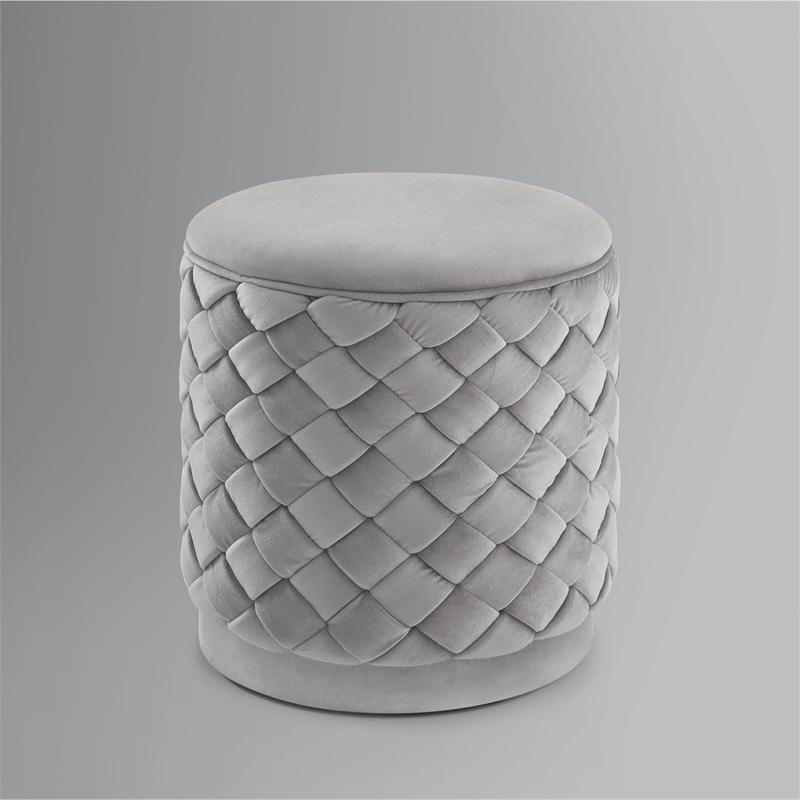 Ester Ottoman Grey/Chrome Velvet 14.6L x 14.6W x 17H Upholstered Woven Pattern