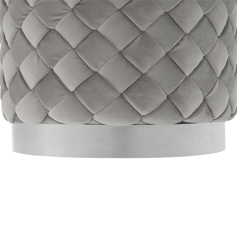 Ester Ottoman Grey/Chrome Velvet 14.6L x 14.6W x 17H Upholstered Woven Pattern