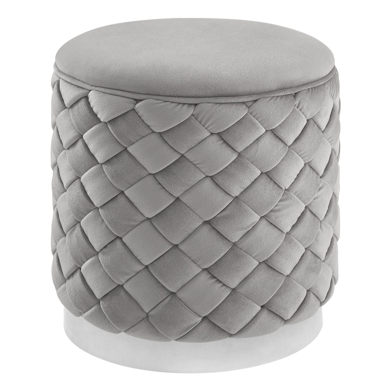 Ester Ottoman Grey/Chrome Velvet 14.6L x 14.6W x 17H Upholstered Woven Pattern