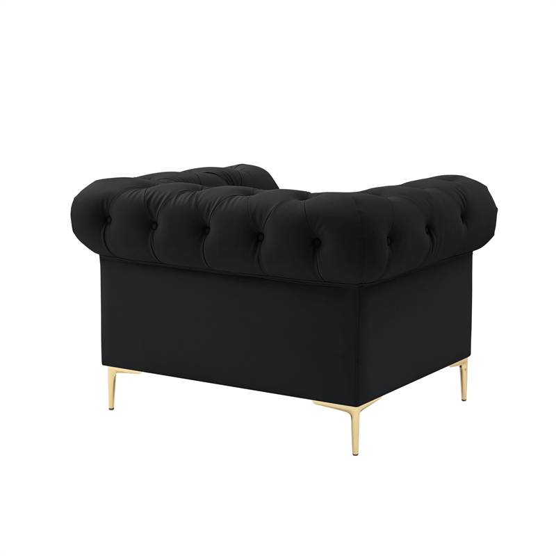 Renesmee Club Chair Black Leather PU Button Tufted Rolled Arms