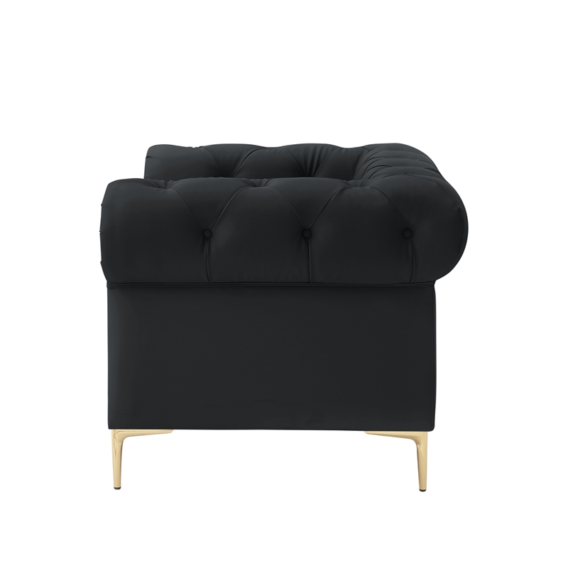 Renesmee Club Chair Black Leather PU Button Tufted Rolled Arms