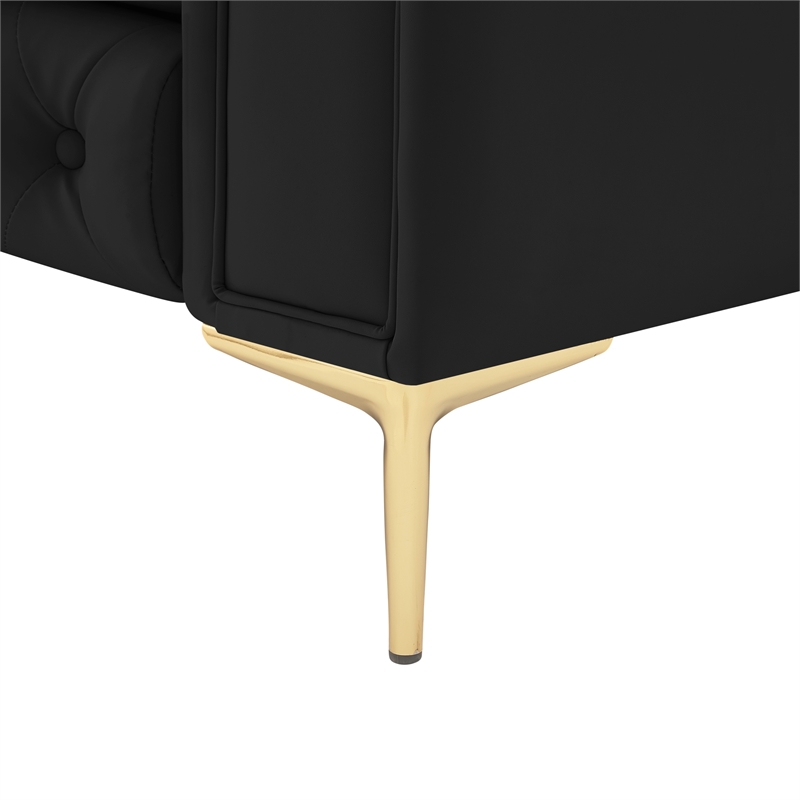 Renesmee Club Chair Black Leather PU Button Tufted Rolled Arms