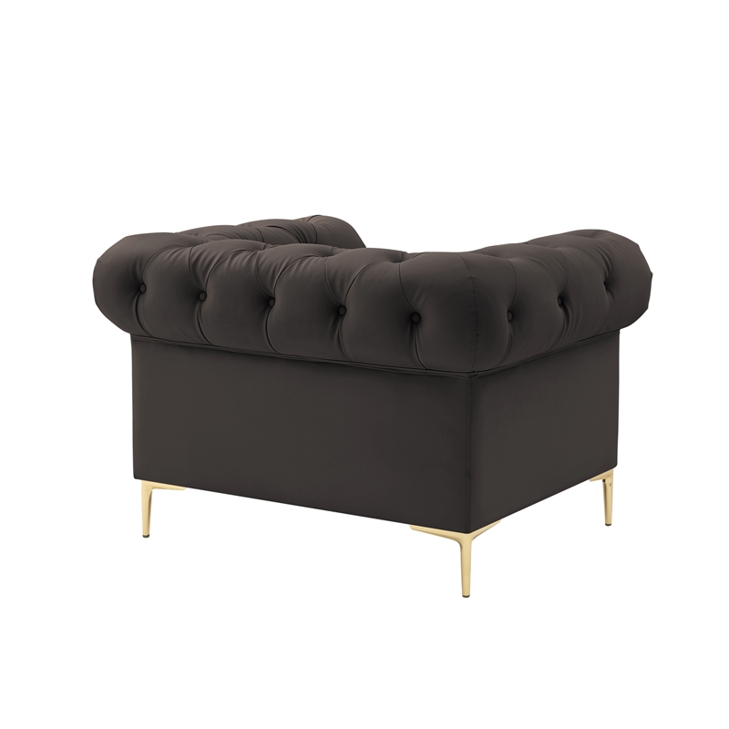 Renesmee Club Chair Brown Leather PU Button Tufted Rolled Arms