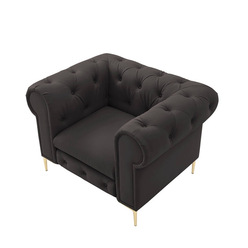 Renesmee Club Chair Brown Leather PU Button Tufted Rolled Arms
