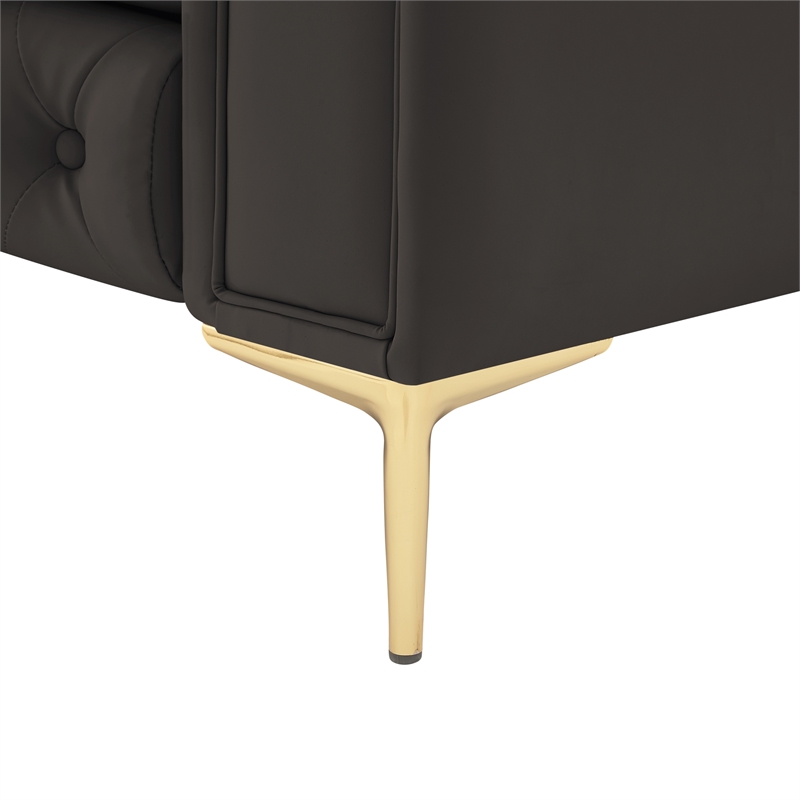 Renesmee Club Chair Brown Leather PU Button Tufted Rolled Arms