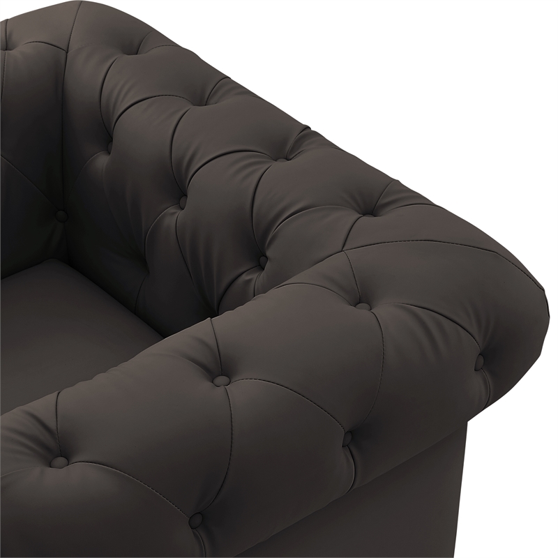 Renesmee Club Chair Brown Leather PU Button Tufted Rolled Arms