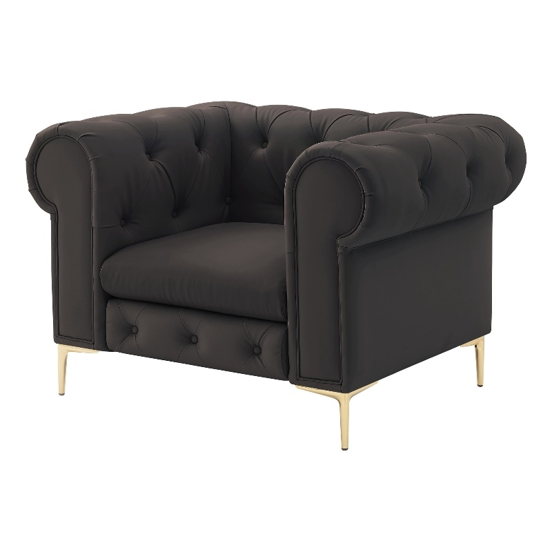 Renesmee Club Chair Brown Leather PU Button Tufted Rolled Arms