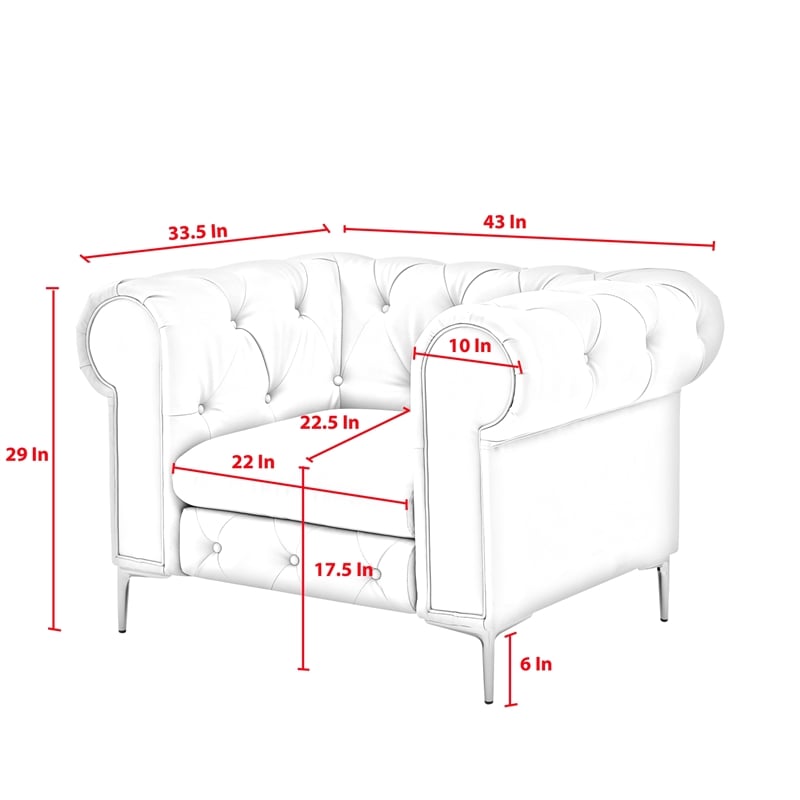 Renesmee Club Chair Camel Leather PU Button Tufted Rolled Arms