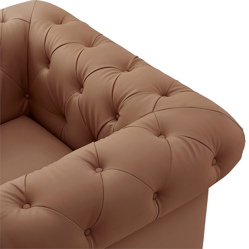 Renesmee Club Chair Camel Leather PU Button Tufted Rolled Arms