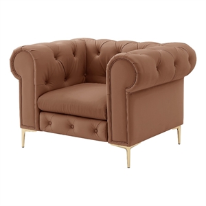 Renesmee Club Chair Camel Leather PU Button Tufted Rolled Arms