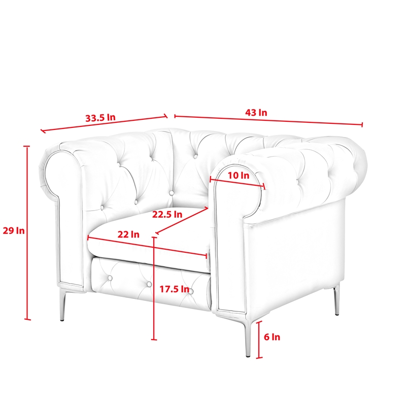 Renesmee Club Chair Gray Leather PU Button Tufted Rolled Arms