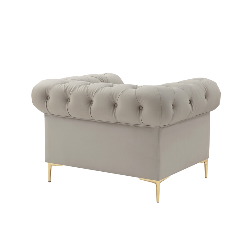 Renesmee Club Chair Gray Leather PU Button Tufted Rolled Arms