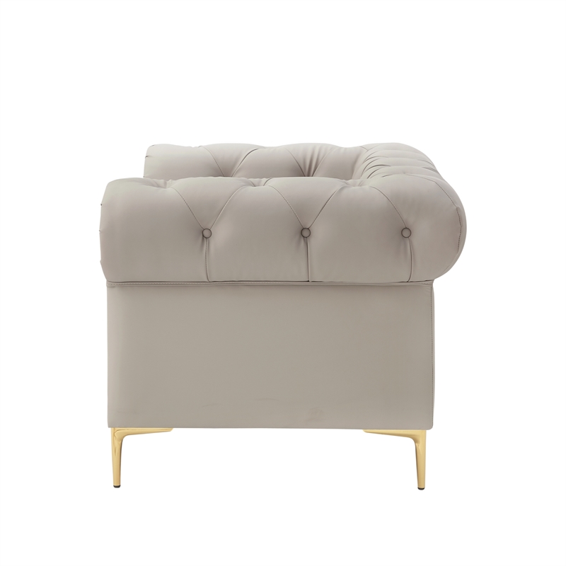 Renesmee Club Chair Gray Leather PU Button Tufted Rolled Arms