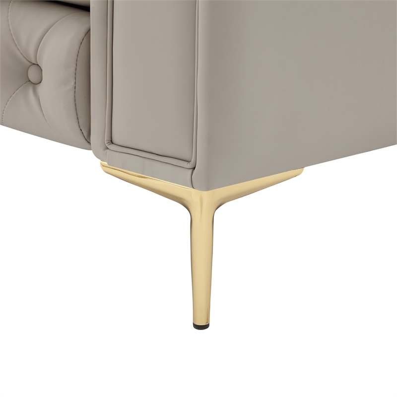 Renesmee Club Chair Gray Leather PU Button Tufted Rolled Arms