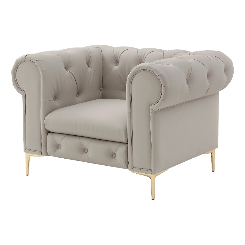 Renesmee Club Chair Gray Leather PU Button Tufted Rolled Arms