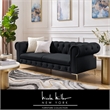 Renesmee Sofa Black Leather PU Button Tufted 3 Seat Rolled Arms
