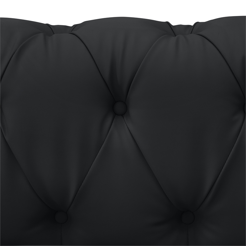 Renesmee Sofa Black Leather PU Button Tufted 3 Seat Rolled Arms