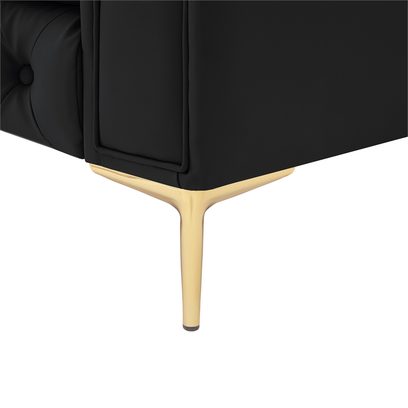 Renesmee Sofa Black Leather PU Button Tufted 3 Seat Rolled Arms