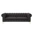 Renesmee Sofa Brown Leather PU Button Tufted 3 Seat Rolled Arms