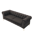 Renesmee Sofa Brown Leather PU Button Tufted 3 Seat Rolled Arms