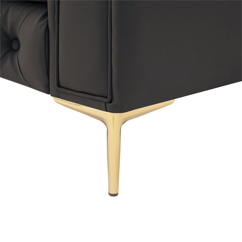 Renesmee Sofa Brown Leather PU Button Tufted 3 Seat Rolled Arms