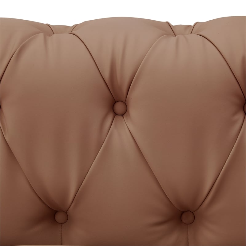 Renesmee Sofa Camel Leather PU Button Tufted 3 Seat Rolled Arms