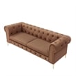 Renesmee Sofa Camel Leather PU Button Tufted 3 Seat Rolled Arms