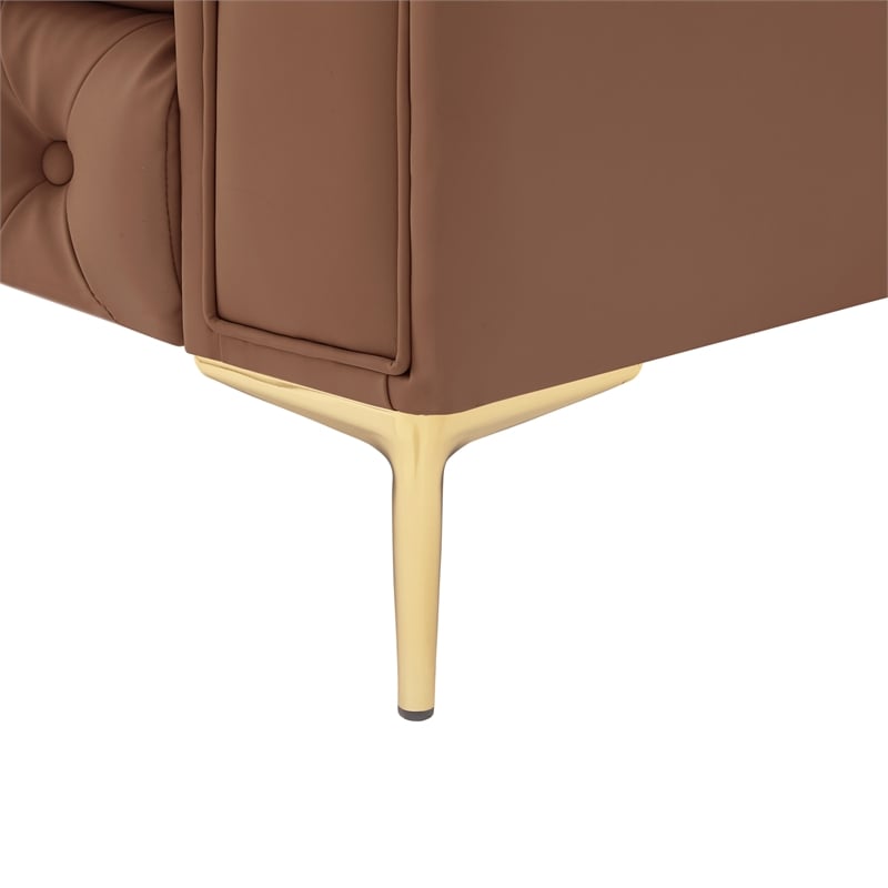 Renesmee Sofa Camel Leather PU Button Tufted 3 Seat Rolled Arms