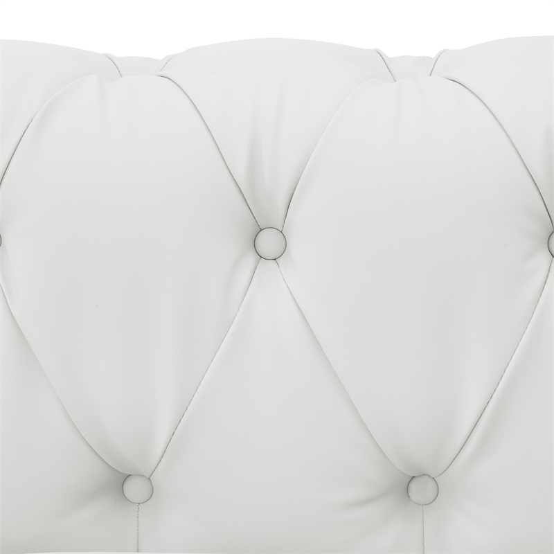 Renesmee Sofa White Leather PU Button Tufted 3 Seat Rolled Arms