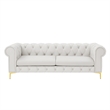 Renesmee Sofa White Leather PU Button Tufted 3 Seat Rolled Arms