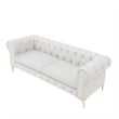 Renesmee Sofa White Leather PU Button Tufted 3 Seat Rolled Arms