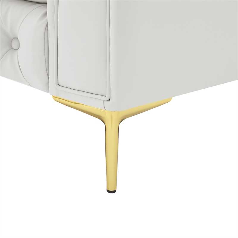 Renesmee Sofa White Leather PU Button Tufted 3 Seat Rolled Arms