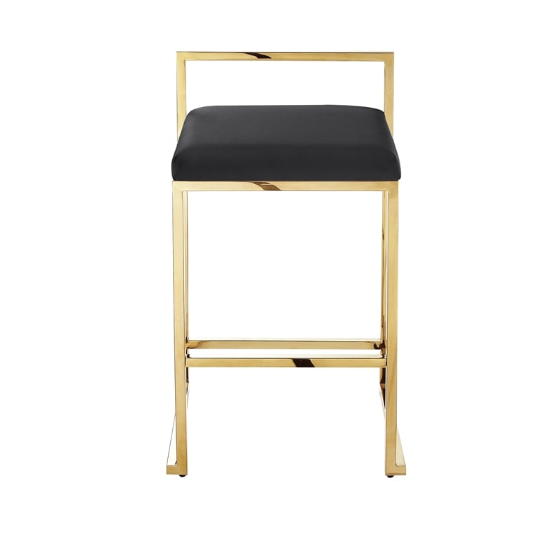 Amyah Bar Stool Black/Gold Leather PU  Geometric Frame Upholstered