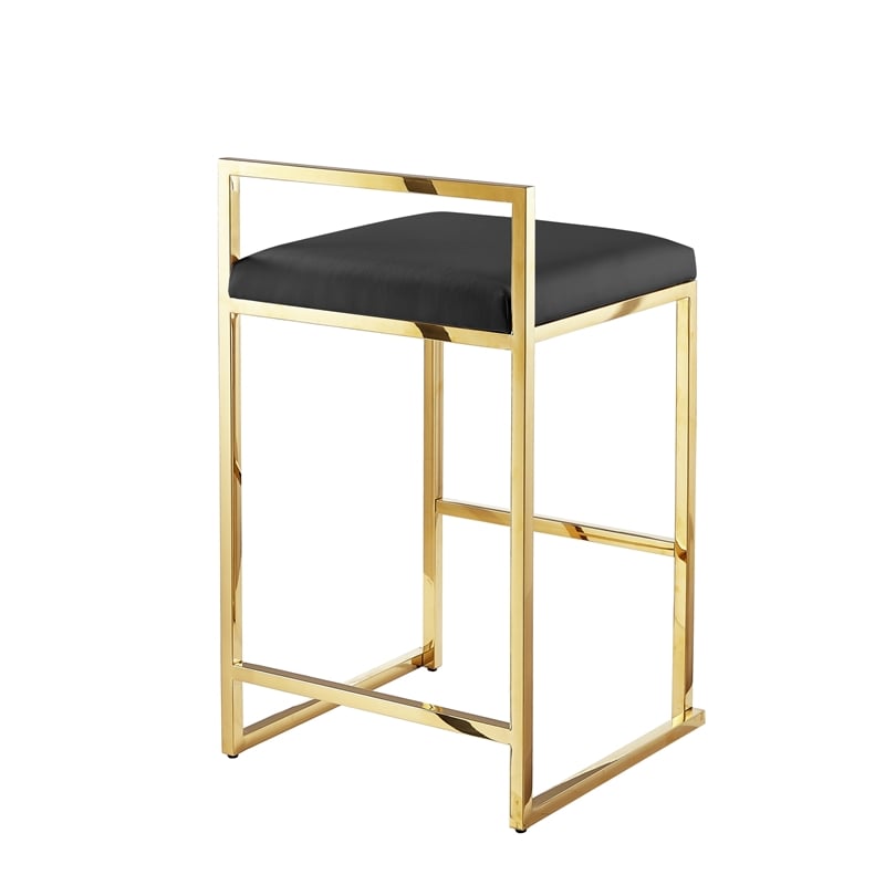 Amyah Bar Stool Black/Gold Leather PU  Geometric Frame Upholstered