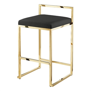 Amyah Bar Stool Black/Gold Leather PU  Geometric Frame Upholstered
