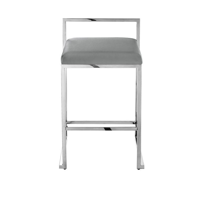 Amyah Bar Stool Grey/Chrome Leather PU  Geometric Frame Upholstered