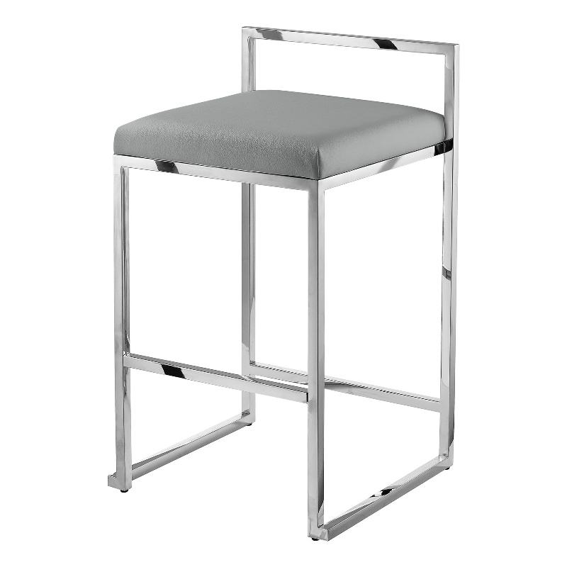 Amyah Bar Stool Grey/Chrome Leather PU  Geometric Frame Upholstered