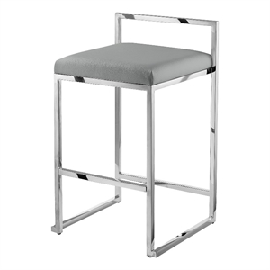 Amyah Bar Stool Grey/Chrome Leather PU  Geometric Frame Upholstered