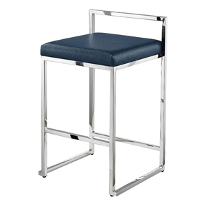 Amyah Bar Stool Navy/Chrome Leather PU  Geometric Frame Upholstered