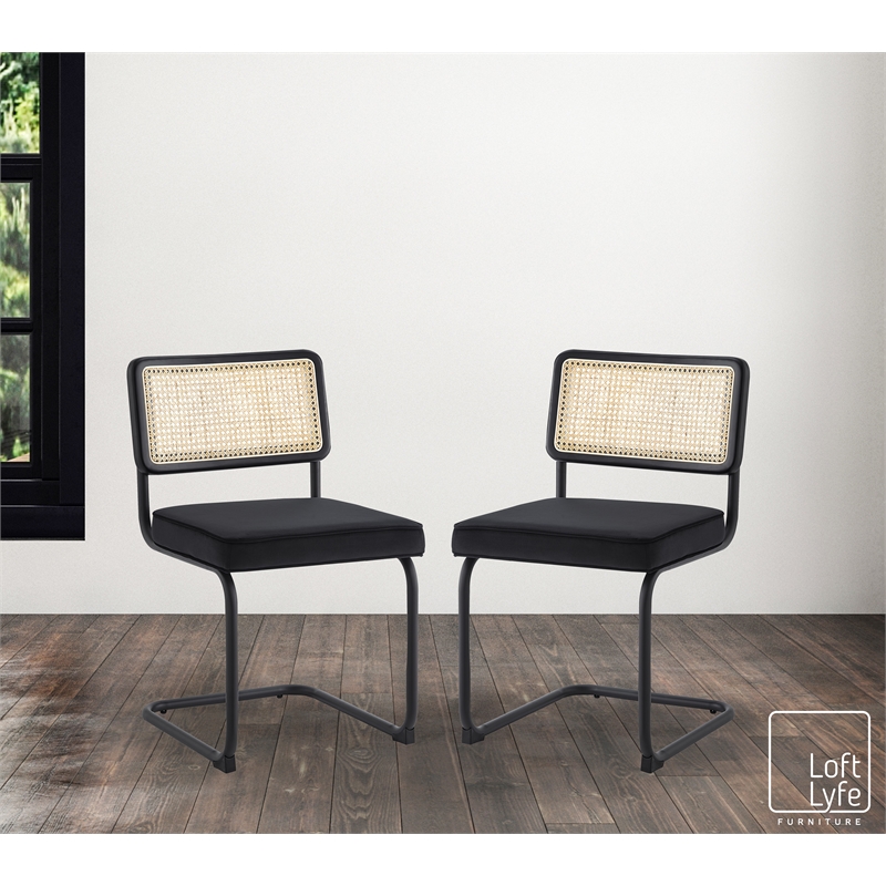 Posh Living Sherry Velvet Dining Chair Seat (Set of 2) Black