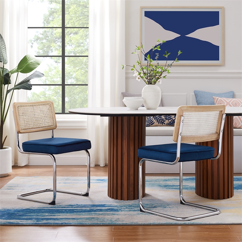 Posh Living Sherry Velvet Dining Chair Seat (Set of 2) Navy