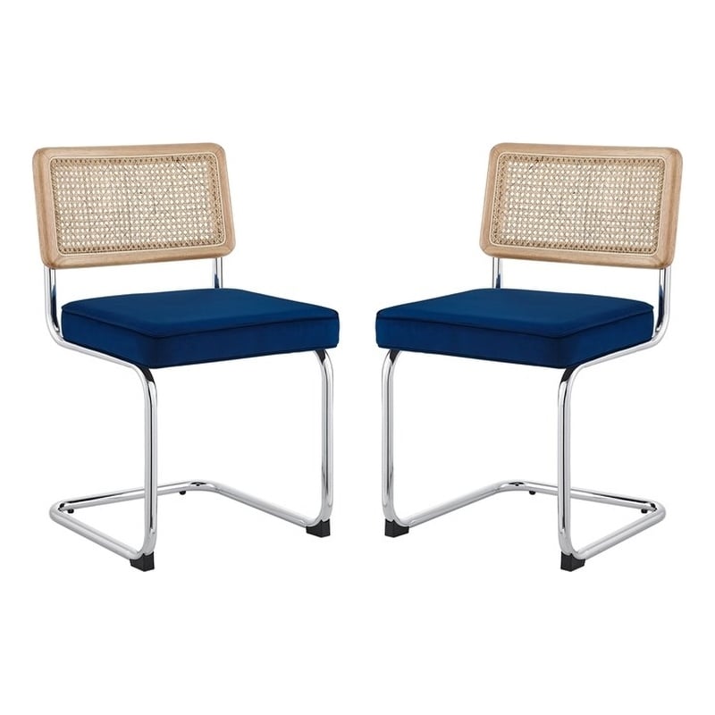 Posh Living Sherry Velvet Dining Chair Seat (Set of 2) Navy