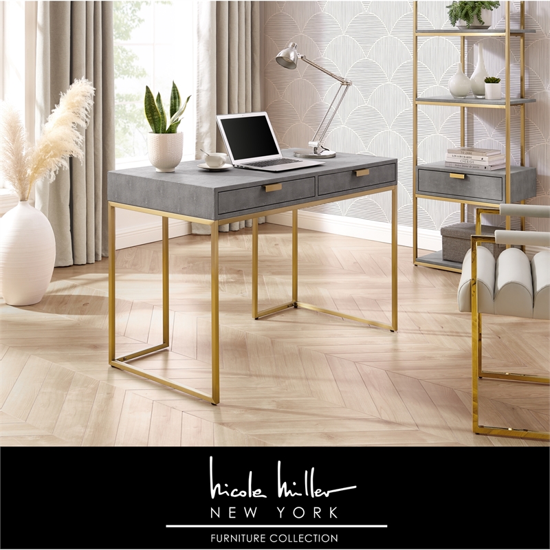 Posh Living Omer Faux Shagreen Writing Desk Gray/Gold