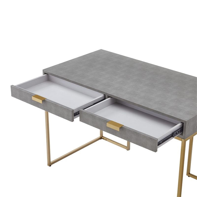 Posh Living Omer Faux Shagreen Writing Desk Gray/Gold