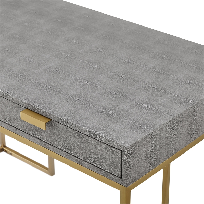 Posh Living Omer Faux Shagreen Writing Desk Gray/Gold