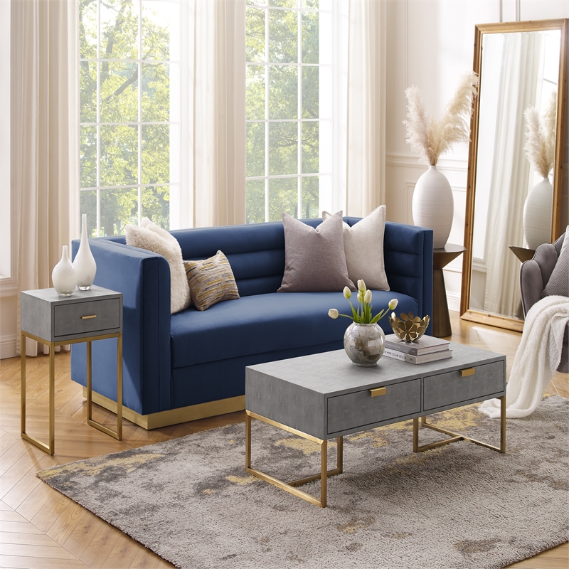 Posh Living Omer Faux Shagreen End Table Gray/Gold